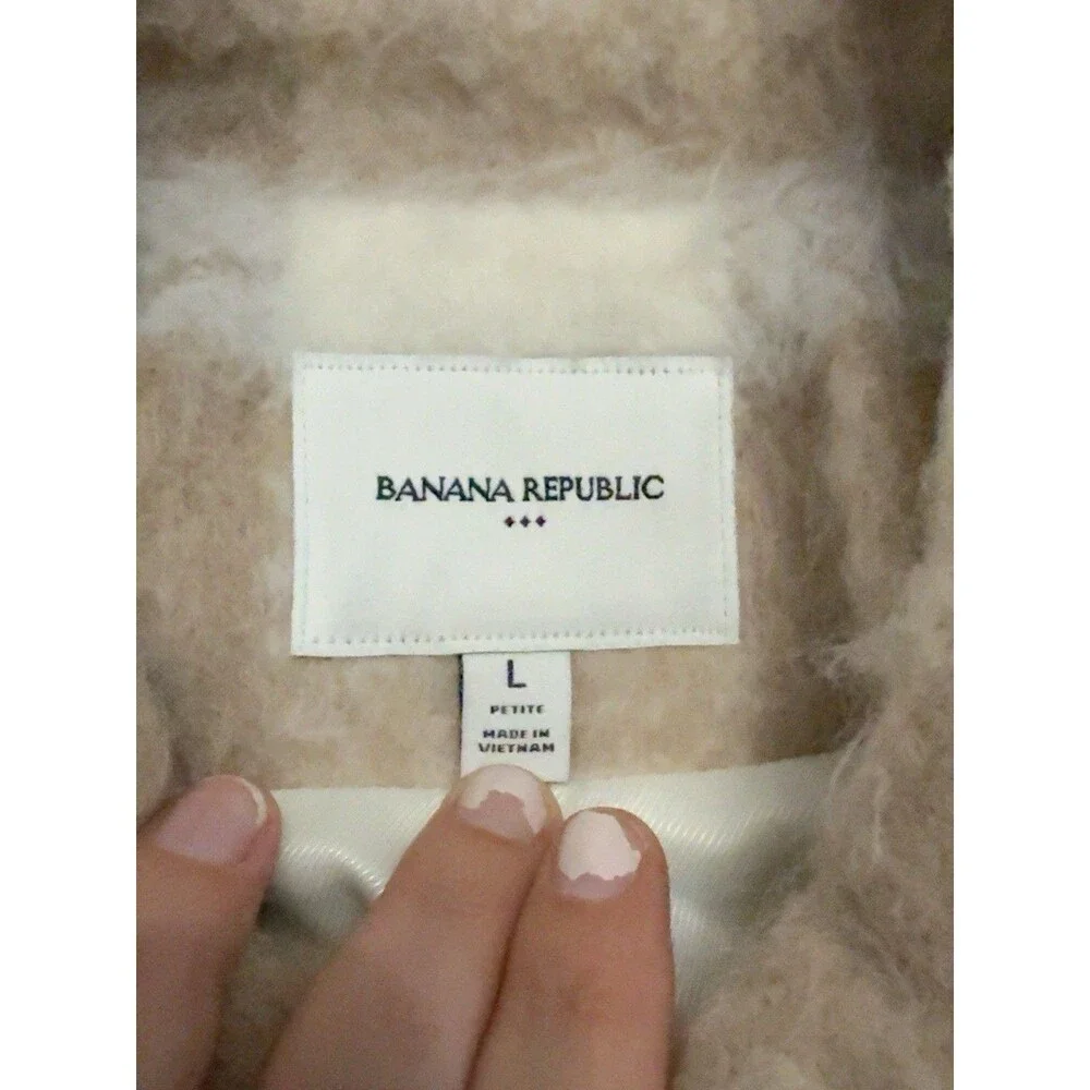 Banana Republic Neutral Plaid Boucle Cropped Zip Jacket Women PL Wool Blend